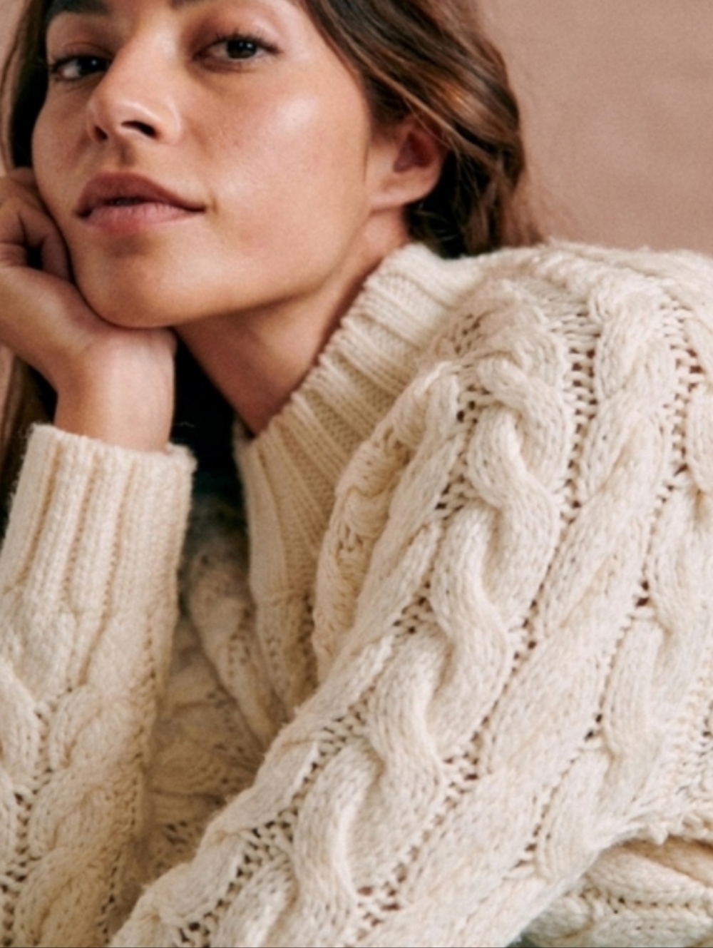 Sezane Diego Jumper | Cream Cable-Pattern Mockneck Sweater